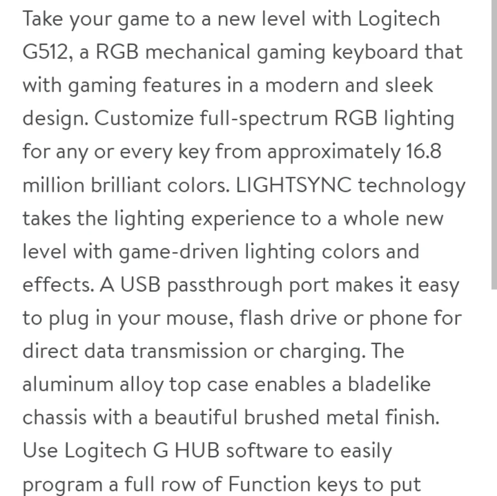 Logitech G512 Carbon Light Sync RGB Mechanical Gaming Keyboard W/USB
